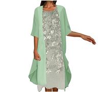Keepink Mother of The Bride 2 Pieces Outfits - Elegant Dress Suits With Lace Hollow Out Long Sleeve Cardigan + Sleeveless Dress for Wedding Guests
