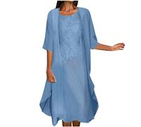 Keepink Mother of The Bride 2 Pieces Outfits - Elegant Dress Suits With Lace Hollow Out Long Sleeve Cardigan + Sleeveless Dress for Wedding Guests
