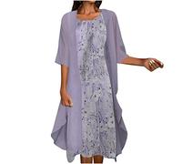 Keepink Mother of The Bride Dresses Womens 2 Pieces Outfits Elegant Dress Suits Lace Hollow Out Long Sleeve Cardigan + Sleeveless Dress Wedding Guest Dresses Sets Shift Dress