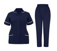 Keepink Nurse Scrubs Uniforms Women Set Scrubs Medical Uniform Short Sleeve Collar Top and Combat Pants Dressy Casual Work Wear Ladies Trouser Suits Two Piece Outfits Plus Size 10-20