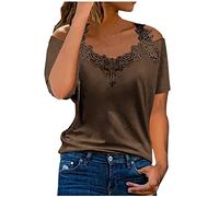Keepink Off Shoulder Tops for Women UK Summer T Shirts Ladies Smart Elegant Blouses and Plus Size Tops Lace Short Sleeve V-Neck Shirt Top Party Wedding Blouse Tunic Tee 8/22
