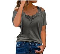 Keepink Off Shoulder Tops for Women UK Summer T Shirts Ladies Smart Elegant Blouses and Plus Size Tops Lace Short Sleeve V-Neck Shirt Top Party Wedding Blouse Tunic Tee 8/22