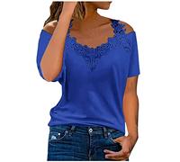 Keepink Off Shoulder Tops for Women UK Summer T Shirts Ladies Smart Elegant Blouses and Plus Size Tops Lace Short Sleeve V-Neck Shirt Top Party Wedding Blouse Tunic Tee 8/22
