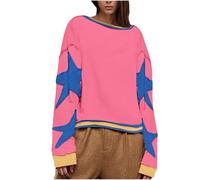 Keepink Oversized Sweatshirts for Women UK Long Sleeve Tunic Tops Trendy Star Pattern Pullover Shirts Casual Crew Neck Jumper Y2K Top T-Shirts Workout Tees Autumn Winter Sweaters