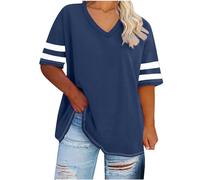 Keepink Oversized T Shirts for Women UK V Neck Short Sleeve Summer Tops Plain Cotton Tees Ladies Plus Size Top Loose Tunic Tshirt Layering Essential for Workwear & Weekends XL-5XL