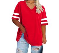 Keepink Oversized T Shirts for Women UK V Neck Short Sleeve Summer Tops Plain Cotton Tees Ladies Plus Size Top Loose Tunic Tshirt Layering Essential for Workwear & Weekends XL-5XL