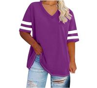 Keepink Oversized T Shirts for Women UK V Neck Short Sleeve Summer Tops Plain Cotton Tees Ladies Plus Size Top Loose Tunic Tshirt Layering Essential for Workwear & Weekends XL-5XL