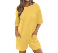 Keepink Oversized Tee Rompers Women Wide Leg Short Jumpsuits Short Sleeve Athletic Romper Summer Casual Onesie with Pockets Cute Hot Shot Overalls Shorts for Girls UK Petite