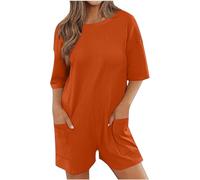 Keepink Oversized Tee Rompers Women Wide Leg Short Jumpsuits Short Sleeve Athletic Romper Summer Casual Onesie with Pockets Cute Hot Shot Overalls Shorts for Girls UK Petite