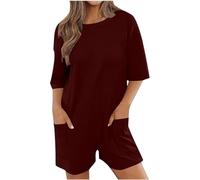 Keepink Oversized Tee Rompers Women Wide Leg Short Jumpsuits Short Sleeve Athletic Romper Summer Casual Onesie with Pockets Cute Hot Shot Overalls Shorts for Girls UK Petite