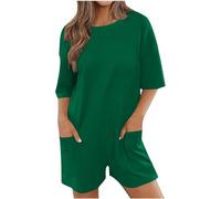 Keepink Oversized Tee Rompers Women Wide Leg Short Jumpsuits Short Sleeve Athletic Romper Summer Casual Onesie with Pockets Cute Hot Shot Overalls Shorts for Girls UK Petite