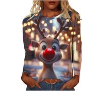 Keepink Plus Size Christmas Jumpers for Women UK 3/4 Sleeve Xmas Tops Cute Animal Graphic T Shirts Novelty Festive Print Tee Round Neck Dressy Casual Blouse Holiday Work Cosy Pullover