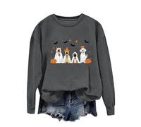 Keepink Plus Size Halloween Jumper Womens Ghost Pumpkin Graphic Long Sleeve Sweatshirt Spooky Pullover Tops Oversized Sporty Pullover Round Neck Hoodless Casual Blouse Festive Sweater