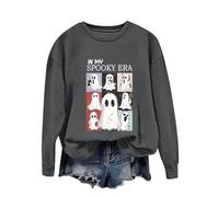 Keepink Plus Size Halloween Jumper Womens Ghost Pumpkin Graphic Long Sleeve Sweatshirt Spooky Pullover Tops Oversized Sporty Pullover Round Neck Hoodless Casual Blouse Festive Sweater