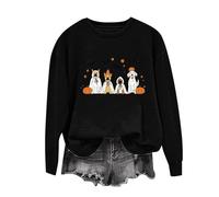 Keepink Plus Size Halloween Jumper Womens Ghost Pumpkin Graphic Long Sleeve Sweatshirt Spooky Pullover Tops Oversized Sporty Pullover Round Neck Hoodless Casual Blouse Festive Sweater