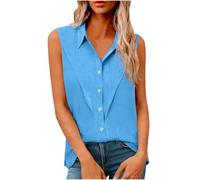 Keepink Plus Size Sleeveless Shirts Women Collared Button Down Vest Tops Lightweight Dressy Cotton Linen Blouse Summer Tank Casual Loose Tunic Camisole Tee for Going Out Work Holiday