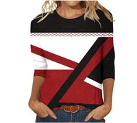 Keepink Plus Size Tops for Women 8-22 UK Loose Fit 3/4 Sleeve T Shirts Trendy Y2k Color Block Pullover Shirts Elegant Tunic T-Shirt Ladies Top Dressy Casual Work Blouse Party Sale