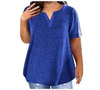 Keepink Plus Size Tops for Women UK Clearance 2024 V Neck Ladies Longline Blouses Lightweight Solid Color Short Sleeve Tunic Tops Loose Casual Summer T Shirt Lounge Wear