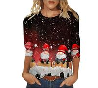Keepink Plus Size Xmas Jumpers for Women UK Christmas Tree Print T-Shirt Ladies 3/4 Sleeve Round Neck Casual Tops Novelty Funny Sweater Festive Holiday Blouse for Christmas Market Outings