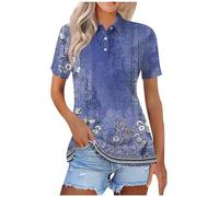 Keepink Polo Shirts for Women UK Short Sleeve Summer Tops Button V Neck Collared Shirt Business Casual Dressy Blouses Graphic Print Basic Tees Loose Tunic Tops for Work Golf Sale