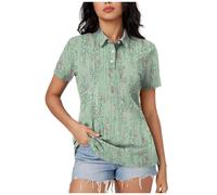 Keepink Polo Shirts for Women UK Short Sleeve Summer Tops Button V Neck Collared Shirt Business Casual Dressy Blouses Graphic Print Basic Tees Loose Tunic Tops for Work Golf Sale
