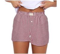 Keepink Pyjama Shorts Women Y2k Lounge Shorts Cute Plaid Button Front Pjs Bottoms Gingham Boxer Shorts Sleepwear Loose Elastic Waist Hot Shorts Girls Athletic Shorts Plus Size