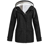 Keepink Rain Coats for Women Fleece Lined Waterproof Jacket Warm Hooded Winter Rain Jackets Functional Windproof Trench Coat Casual Zip Up Thermal Raincoats Plus Size Softshell Outerwear