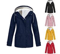 Keepink Rain Coats for Women Fleece Lined Waterproof Jacket Warm Hooded Winter Rain Jackets Functional Windproof Trench Coat Casual Zip Up Thermal Raincoats Plus Size Softshell Outerwear