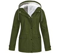 Keepink Rain Coats for Women Plus Size 8-22 Warm Fleece Lined Windbreaker Lightweight Long Sleeve Hooded Trench Coat Womens Outdoor Waterproof Jackets with Hood Festival Raincoats
