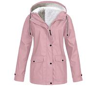 Keepink Rain Coats for Women Plus Size 8-22 Warm Fleece Lined Windbreaker Lightweight Long Sleeve Hooded Trench Coat Womens Outdoor Waterproof Jackets with Hood Festival Raincoats