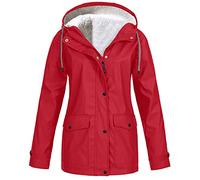 Keepink Rain Coats for Women Plus Size 8-22 Warm Fleece Lined Windbreaker Lightweight Long Sleeve Hooded Trench Coat Womens Outdoor Waterproof Jackets with Hood Festival Raincoats