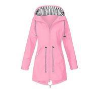 Keepink Rain Coats for Women Waterproof with Hood Lightweight Long Raincoat Jacket Ladies Windbreaker Full Zip Breathable Windproof Trench Coat for Hiking Outdoors Active Outwear Uk