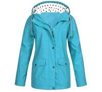 Keepink Raincoat Women Waterproof Lightweight Jackets Long Hooded Rain Coat Active Outdoor Windbreaker Trench Coat Pockets Warm Hiking Climbing Jacket Plus Size 12/26 Clearance