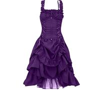 Keepink Renaissance Dresses for Women Sleeveless Long Gothic Dress Vintage Medieval Victorian Dress Corset Square Neck Ruffled Lace Dress Steampunk Strappy Layers Dress Party Large 8/22