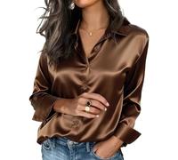 Keepink Satin Blouses for Women Silk Button Down Shirts Long Sleeve Business Casual Tops Elegant Collared Blouse Lightweight Smart Casual Tunic Top Ladies Dressy Work Office Wear