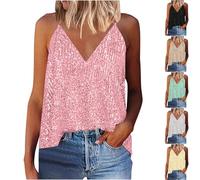 Keepink Sequin Tops for Women UK Silver Sparkly Adjustable Strap Tank Top Sleeveless Glitter Camisole Vest T Shirts Loose Tunic Shirts Sexy V Neck Blouse Party Disco Club Night Outfits