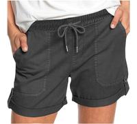 Keepink Shorts for Women UK Summer Drawstring Elastic Waist Bottoms Solid Baggy Casual Joggers Soft Comfy Slim-Fit Bermuda Short Pants with Pockets Holiday Chino Activewear