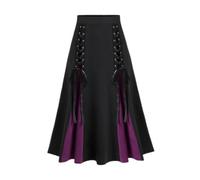 Keepink Skirts for Women UK Elasticated Waist Long Skirt A-Line Vintage Swing Skirt Renaissance Maxi Skirts Goth Steampunk Skirt Lace Up Patchwork Skirts Party Evening Streetwear Sale