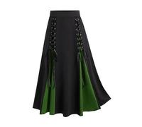Keepink Skirts for Women UK Elasticated Waist Long Skirt A-Line Vintage Swing Skirt Renaissance Maxi Skirts Goth Steampunk Skirt Lace Up Patchwork Skirts Party Evening Streetwear Sale