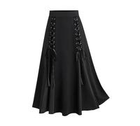 Keepink Skirts for Women UK Elasticated Waist Long Skirt A-Line Vintage Swing Skirt Renaissance Maxi Skirts Goth Steampunk Skirt Lace Up Patchwork Skirts Party Evening Streetwear Sale