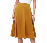 Keepink Skirts for Women UK Elasticated Waist Summer Flared Knit Midi Skirt Soft Stretchy Ribbed with High Waist A-Line Knee Length Casual Everyday Skirts for Office Loungewear Plus Size