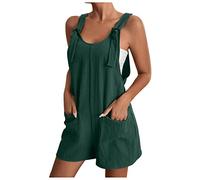 Keepink Sleeveless Rompers for Women Summer Adjustable Straps Bib Short Romper with Pockets, Women's Jumpsuits & Playsuits Lightweight Casual Solid Baggy Tank Overalls Vacation