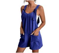 Keepink Sleeveless Rompers for Women Summer Adjustable Straps Bib Short Romper with Pockets, Women's Jumpsuits & Playsuits Lightweight Casual Solid Baggy Tank Overalls Vacation