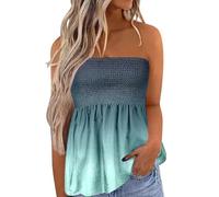 Keepink Sleeveless Tops for Women UK Strapless Tube Tops Stretch Pleated Bandeau T Shirts Gradient Printed Boob Tube Tee Shirt Y2K Summer Long Tunic Blouses Ladies Casual Vests S-XXL
