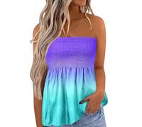 Keepink Sleeveless Tops for Women UK Strapless Tube Tops Stretch Pleated Bandeau T Shirts Gradient Printed Boob Tube Tee Shirt Y2K Summer Long Tunic Blouses Ladies Casual Vests S-XXL