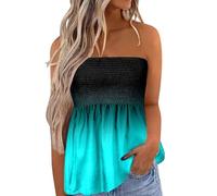 Keepink Sleeveless Tops for Women UK Strapless Tube Tops Stretch Pleated Bandeau T Shirts Gradient Printed Boob Tube Tee Shirt Y2K Summer Long Tunic Blouses Ladies Casual Vests S-XXL