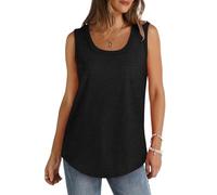 Keepink Sleeveless Tops for Women UK Tshirts Baggy Tunic Long Vests Solid Casual Cotton Tee Ladies Vest Tops T Shirts Camisole Blouses Gym Athleic Shirts Large 8-22 Clearance