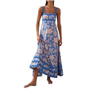 Keepink Spaghetti Strap Dresses for Women Maxi Backless Sexy Long Dress Girls Boho Flowy A Line Dress Casual Loose Swing Midi Sundress Ladies Summer Dress for Going Out Vacation