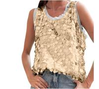 Keepink Sparkle Tops for Party Sequin Tank Top Glitter Sexy Crew Neck Sleeveless Top Casual Camisole Strappy Shirts Concert Disco Club Night Vest Summer Party Beach Cover Up
