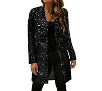 Keepink Sparkly Cardigans for Women UK Glittering Sequin Mesh Evening Jacket Shimmer Glitter Open Front Outerwear Coat Casual Sparkling Long Sleeve Cover-Up for Parties Cocktail